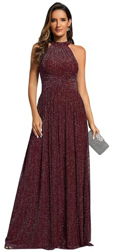 Ever-Pretty Abendkleider Elegant für Hochzeit Ärmellos Kleid Elegant Damen Festlich Lang Ballkleid Maxi Hell A Line Burgund 42