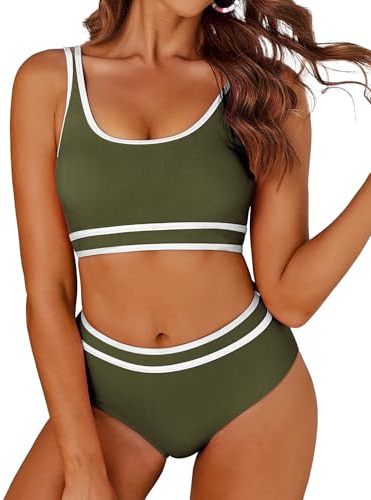 AI'MAGE Maillot de Bain Femme 2 Pieces Bikini Sexy Taille Haute Push Up Sport Fileté Deux Pièces XS-XXL