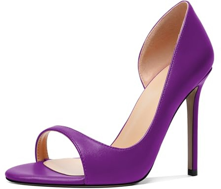 EDEFS Eleganti Open Toe Pumps 12 CM Tacco a Spillo Slip On per Sicurezza delle Donne a Matrimoni & Feste Matt Viola EU38