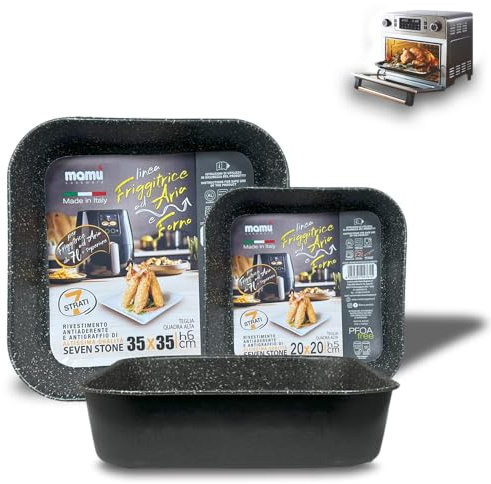 ARCA, Set 3 Teglie Alte Quadrate 20/25/35 cm, per Friggitrice ad Aria e Forno, Antiaderenti e Adatte alla Lavastoviglie, in Alluminio, Made in Italy, Altezza 5 cm (Misure Interne)