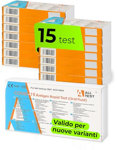 Test Covid Salivare - 15 Test Rapidi Antigenico Covid per Autotest Domestico - Tamponi Salivari Facili da Usare per Adulti e Bambini con Risultato Rapido