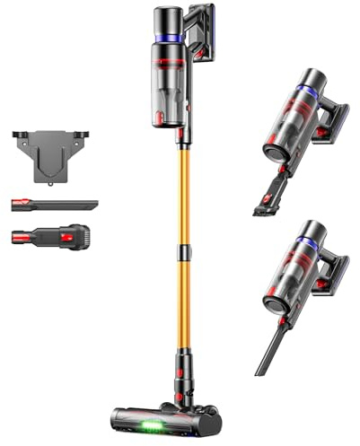 TVTAU Akku Staubsauger Kabellos 600W 50KPA 70Min Selbststehend mit Anti-Tangle-Bürste & LED-Display, 8-Fach Filtration, Wandhalterung, Für Tierhaare/Teppich/Hartböden/Auto