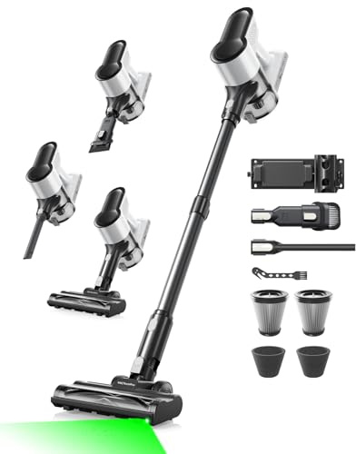 VACTechPro Akku Staubsauger kabellos F02 Lite,550W/50kPa akkustaubsauger mit 8‑stufigem Filtersystem, Selbststehend für Böden/Teppiche/Tierhaare