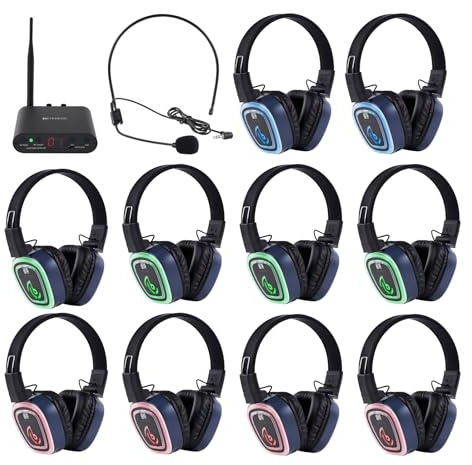 Retekess TA003S Silent Disco Headphones Set, Portata di 300 metri, 3 Canali con Colori LED, Suono Hi-Fi, Ideale per Feste, Riunioni di Famiglia, Meeting Aziendali e Grandi Conferenze