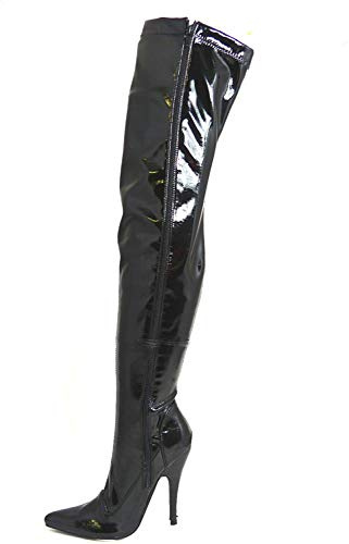 NEW Womens Ladies Sexy Thigh HIGH Kinky Fetish Over THE Knee Stiletto Heel Full Side Zip Boots Size 4 5 6 7 8 (8 UK, Black Patent)