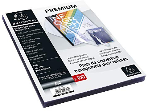 Exacompta - Réf. 42746E - Paquet de 100 plats en PVC 30/100ème cristal lisse haute transparence pour couvertures transparentes - permet de relier et de présenter des dossiers au format A4