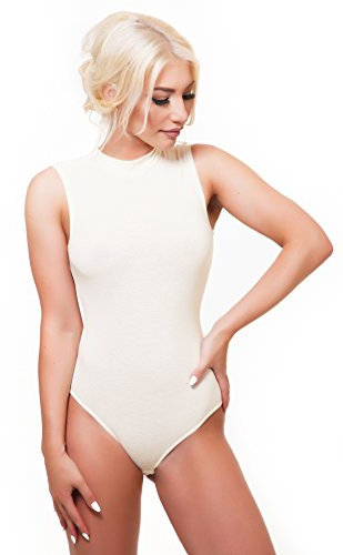 Evoni Damen Body mit Halbkragen ohne Ärmel Baumwolle champagner XXL