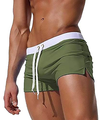 TMEOG Maillot de Bain Homme Short de Bain Caleçon de Piscine Séchage Rapide Short de Plage Shorty Mayo avec Poche Zippée (Vert, XL)