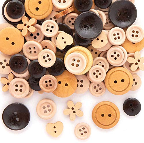 Baker Ross AX377 Botones De Madera Surtidos Para Manualidades - Paquete De 120, Ideal Para Arte De Botones Para Niños, Artes Y Manualidades, Adornos, Álbumes De Recortes O Suministros Escolares