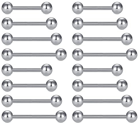 Mayhoop 14G Stainless Steel Nipple Rings Tongue Rings Straight Barbell Bars Piercing 12mm 14mm 16mm 18mm in Length for Women Men