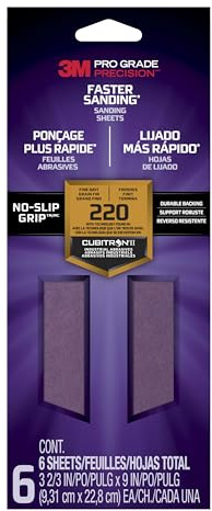 3M Pro Grade Precision Faster Sanding Sanding Sheets 220 grit Fine, 127220TRI-6, 9,31 cm x 22,8 cm, 6/Pack