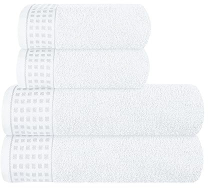 GLAMBURG Ultra Soft 4er-Pack Handtuch-Set, Baumwolle, enthält 2 übergroße Badetücher 70 x 140 cm, 2 Handtücher 50 x 90 cm, für den täglichen Gebrauch, kompakt und leicht — weiß