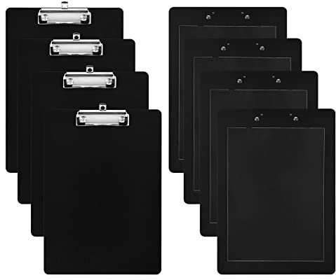 Lot de 4 planchettes à pince magnétiques noires avec porte-bloc discret de taille lettre, 22,9 x 32,5 cm, pince standard, porte-bloc magnétique pour réfrigérateur, bureau, salle de classe, usine à