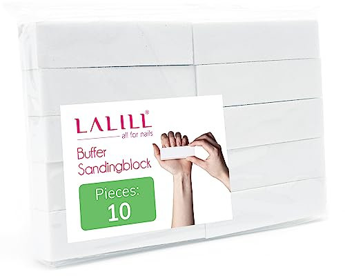 LALILL Lot de 10 White Nail Polishing Block Lime à Ongles 9,5 x 2,5 x 2,5 cm - Bloc de Ponçage - Lime pour Poncer - Bloc de Polissoir à Ongles - Bloc de Ponçage Manucure
