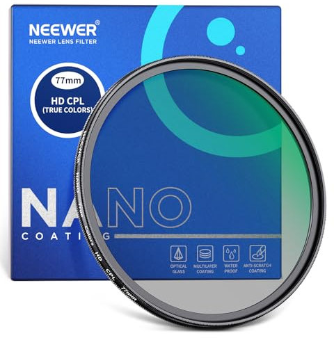 NEEWER Polarisationsfilter 77 mm, CPL-Filter in echter Farbe mit optischem HD-Glas, Nano-Beschichtung, doppelseitig, 30 Schichten, Aluminium-Kontur, wasserabweisend, Kratzfest, Anti-Fingerabdruck