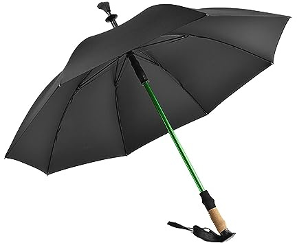 Canne Parapluie Parasol Trekking Poteau Parapluie Bâtons de Marche Parapluie Bâtons de Marche Béquille Parapluie pour Hommes Femmes Rue Été Pêche, Noir