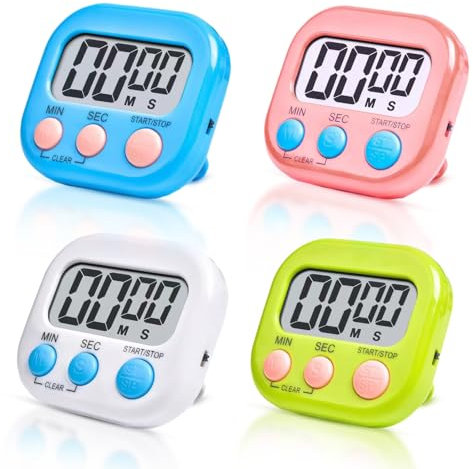 4 Pack Digital Kitchen Timers for Cooking, Magnetic Kitchen Timer Clock, Minute Cooking Timer, Digital Minute Countdown Timers for Cookings, Classroom Gym Study Teeth Cleaning - Battery Included