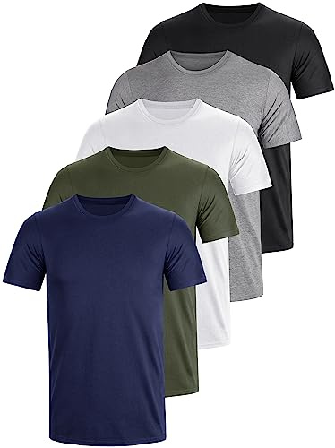 UEEKO Lot De 3 Ou 5 T Shirts à Col Rond en Coton Coupe Basique Tailles 3XL 4XL S M L XXL Couleur Unie pour Homme Travail RéGulier éTé Manches Courtes Col Rond