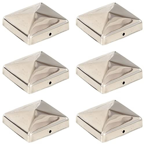vidaXL 6X Bouchons de Poteau de Clôture Pyramidaux Chapeau de Poteau Capuchon Terrasse Porche Galvanisé à Chaud Acier Inoxydable 71x71 mm