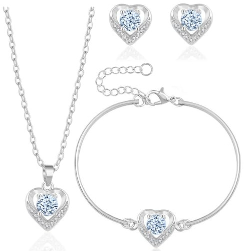 YeeHeen Jewelry Set Pendant Necklace and Earrings Set Cubic Zirconia Bridal Jewellery Silver 1