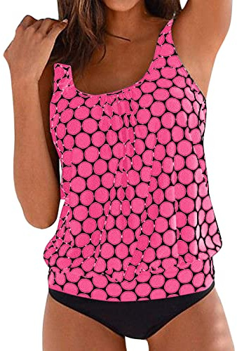 MDKWW Bikini taille haute pour femme sexy push-up deux pièces - Maillot de bain vintage deux pièces grande taille (A1-Rose vif, XXXL), 3X-Large