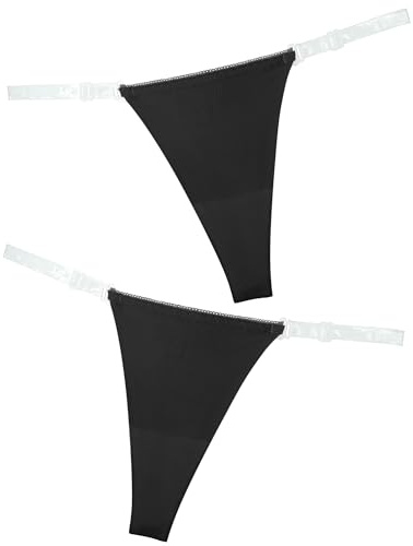 SEAUR Perizoma Senza Cuciture da Donna, Stringa G da Donna a T, Biancheria Intima a Vita Bassa, Stringa G da Donna Regolabile e Antiscivolo, Nero, L, Set da 2