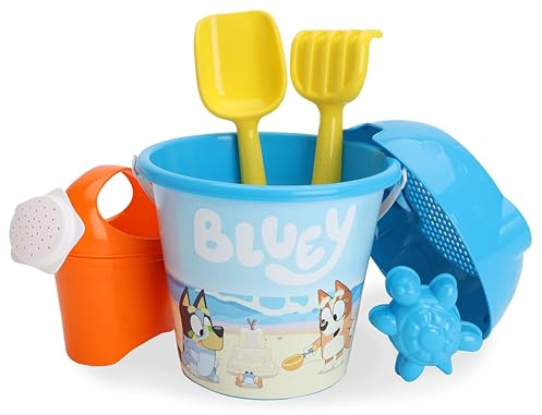 Toyland® Bluey & Bingo Ensemble de 6 Seaux et Pelles avec Arrosoir - Jeu de Sable et d'eau - Jouets de Plage
