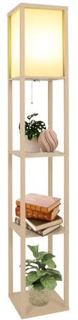 YU YUSING Lampadaire sur Pied Salon avec Étagères 160cm, Lampadaire Chambre en Bois, Éclairage Intérieur, Lampe Lecture Douille E27, Chambre, Salle D'étude, Bureau, Jaune Clair, Sans ampoule