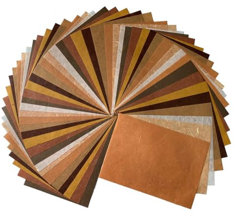 50 hojas A4 de fibra natural de morera, hojas de papel de morera de corteza de plátano, papel washi, diseño de manualidades, suministros de origami, tarjetas, manualidades (tono marrón, A4)