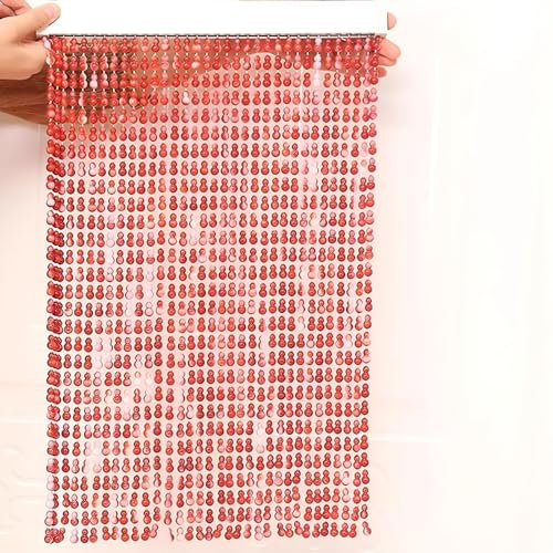 Eiauiuo Perlenvorhang Balkon Türvorhang Raumteiler Dekorativer Fadenvorhang Fenster Deko Vorhang mit Perlen Acryl Perlenvorhang für Wohnzimmer Schlafzimmer(Rot,150x200cm(107 Stränge))