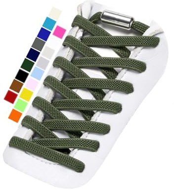 Stepace Skosnören utan bandage (1–2 par) – elastiska platta skosnören med metallkapslar för barn och vuxna, Armégrön, 47in(120cm)-1 Pair