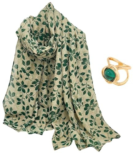 1 st silkeshalsduk med gröna blad och spänne med sidenscarf stängning 1 stycke, tunn silkescarf för kvinnor, mjuk sidenhalsduk, dekorativ sidenscarf, Grön, M
