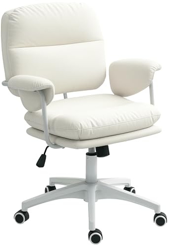 HOMCOM Bürostuhl mit Kippfunktion, gepolstert Schreibtischstuhl, höhenverstellbar Drehstuhl, bis 120 kg belastbar, Kunstleder, für Büro, Arbeitszimmer, Weiß