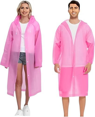 JITIFAZH 2 Pack Reusable Raincoat Rain Poncho with Hoods and Sleeves, Rain Jacket for men and women, Waterproof for Emergency, Hiking, Camping, Disney, Family festival, Outdoor
