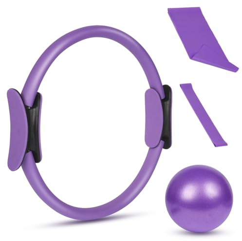 AOOSA Set da 4pz Yoga per Donne, Set di Anelli Pilates, con Anello per Pilates Efascia di Resistenza in Lattice, Palla da Yoga, Cerchio Elastico, per Casa, Yoga, Allenamento Forza e Flessibilità