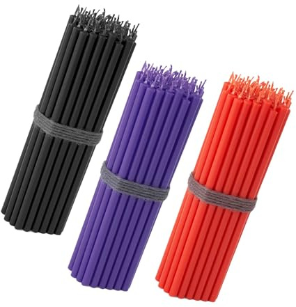 NKlaus 150 x stavljus set 16 cm – svart, lila och röd – droppfri och sotfri – tunna ljus för dekoration, halloween, evenemang, ritualer, bordsdesign och gastronomi 40767