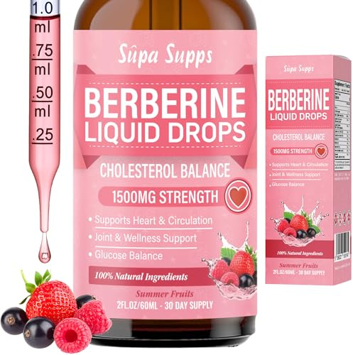 Berberine Liquid 60ml - High Strength Berberine HCl 54000mg Per Bottle, 1500mg Per Serving - Fast Absorbing Berberine Drops - Natural Summer Fruits Flavour - 1 Month Supply