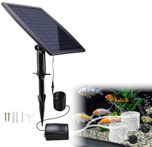 Solar Powered Air Pump,2W Plug-in Solar Powered Oxygenator Aerator Air Pump,3 Working Modes Water Oxygen Pump for Outdoor Pool Pond Fish Tank Garden