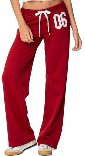 Yoisdtxc Women Y2K Sweatpants Interior Drawstring Low Rise Baggy Pants Straight Leg Sweat Pants (A-Red, M)