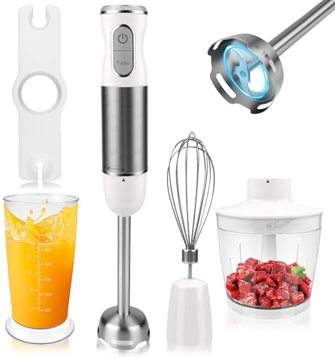 Dreamhigh® Set di frullatori a immersione elettrici 4 in 1, 1000 W, con 12 velocità e TURBO, include frusta, tritatutto da 500 ml e misurino da 700 ml, ideale per alimenti per bambini, zuppe e