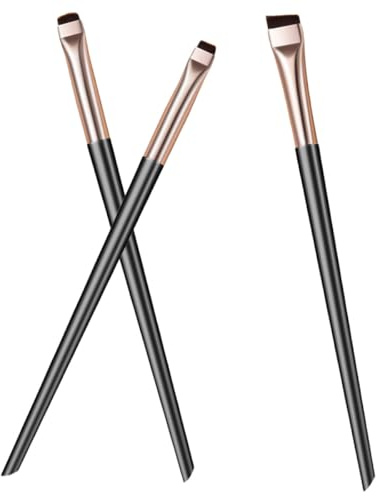 VILLCASE Juego de Pinceles Delineadores de Ojos en Ángulo, Set de 3 Piezas Negro Dorado, Pinceles para Cejas y Aplicador de Precisión para Maquillaje Profesional y Uso Diario