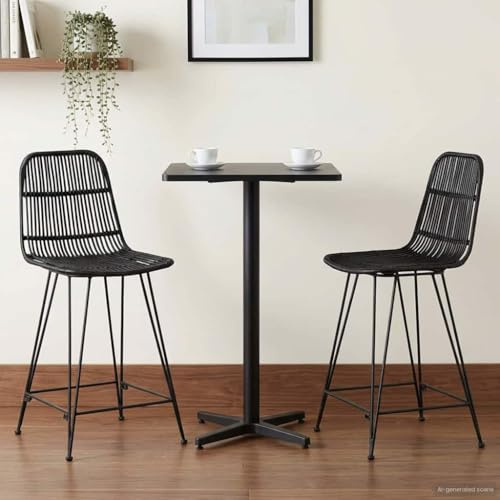 Augerqir Barstolar, set om 2, svart, rotting stål, 44 x 54 x 96 cm med ryggstöd och fotstöd, för köksbänk, köksö, bistro-lounge