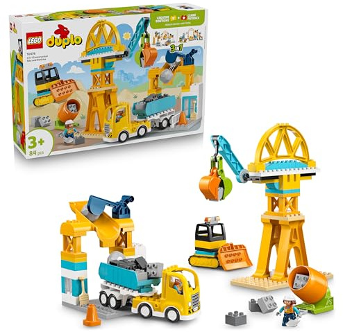 LEGO Duplo Ma Ville Le Chantier et Les Véhicules de Construction 3-en-1 - Jouet Éducatif - Motricité Fine - Camions, Grues, Pelleteuses - Cadeau d'anniversaire pour Garçon ou Fille dès 3 Ans 10476
