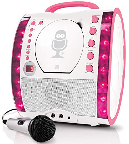 Singing Machine SML343BTPK Karaoke System with Bluetooth, CD, Led Lights and Microphone - Pink
