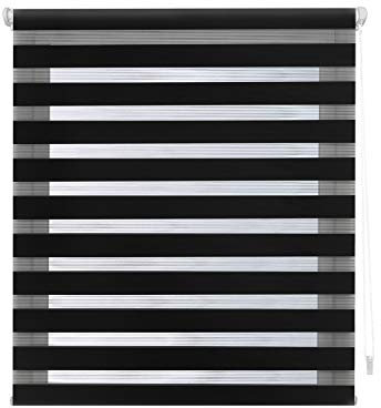 Blindecor - Indus NO TOOLS REQUIRED. Double layered roller blind, Night and Day. Black. 62x180 cm (width x length)