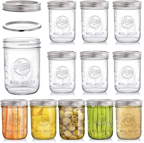 Tebery 12 Stück Mason Jars 16oz Einmachgläser mit Deckel, Vorratsgläser für Marmelade, Honig, Hochzeitsgeschenke, Babynahrung