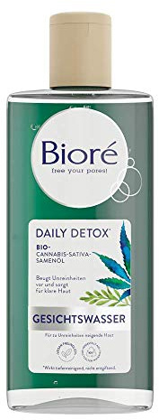 Biore Daily Detox Gesichtswasser - Mit Bio-Cannabis-Sativa-Samenöl - Entfernt Schmutz, Talg und Unreinheiten - Für alle Hauttypen - Inhalt: 235 ml