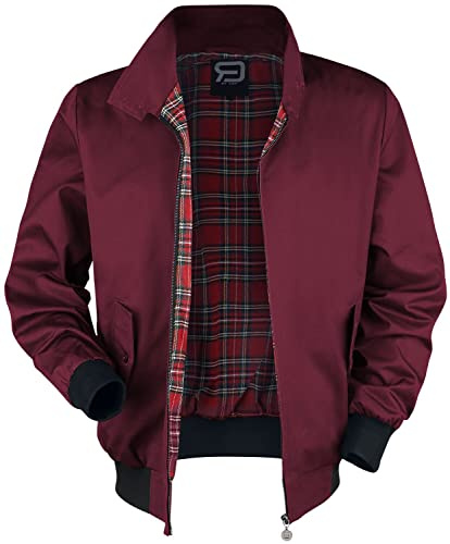 RED by EMP Hombre Chaqueta bomber roja Burdeos con cuello alto y forro a cuadros