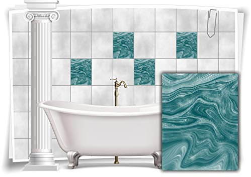 Medianlux Fliesen-Aufkleber Folie Marmor Öl Ölfarben Abstrakt Bad Grün Türkis WC Deko Küche, 4 Stück, 10x15cm m23m15h-137003