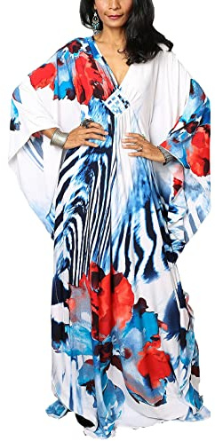 YouKD Estate Floreale Allentato Caftano Boho Spiaggia Bikini Scoprire Vestito Plus Size Robe per Donna, rosso a fiori, Taglia unica